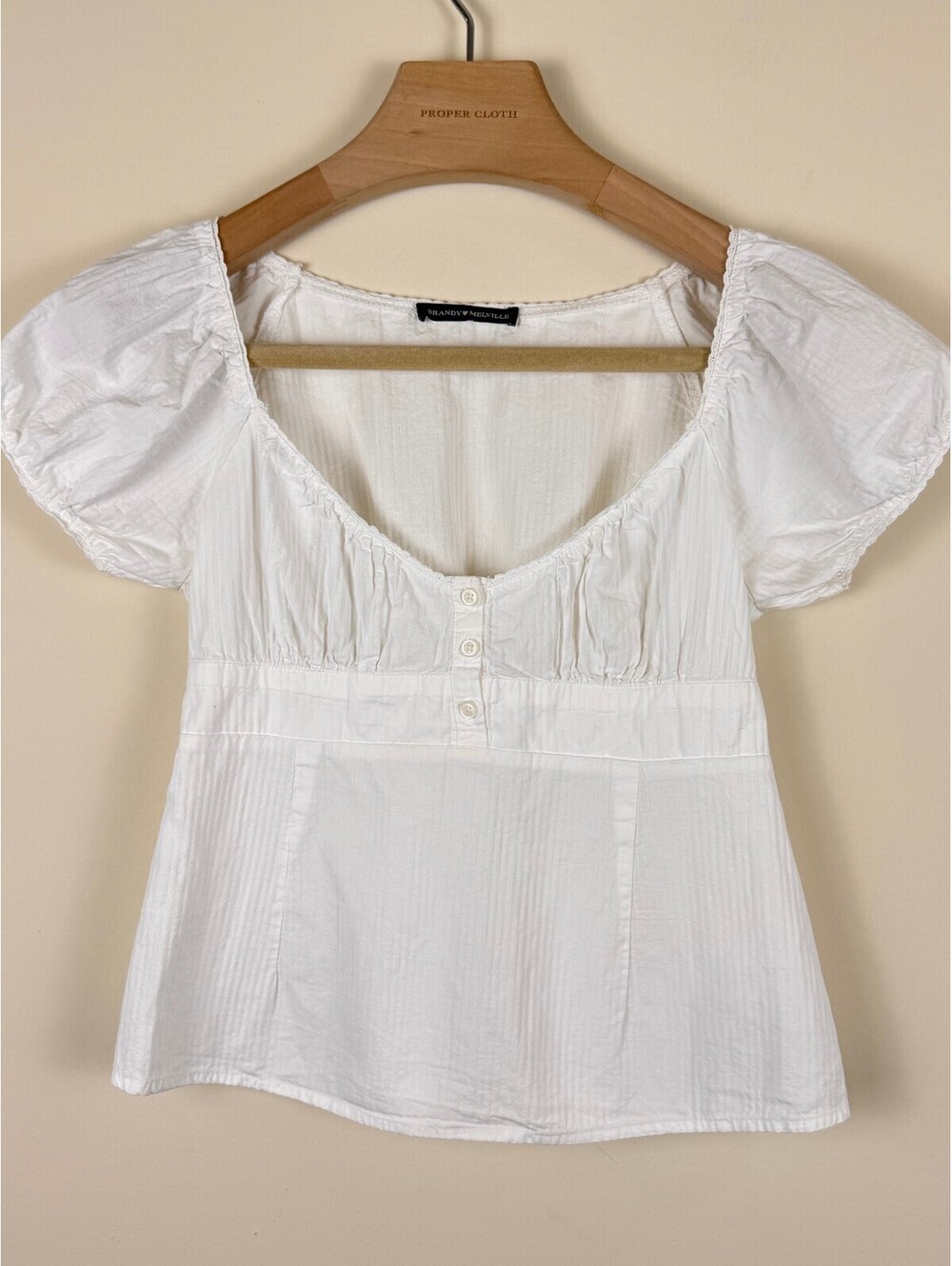 Brandy Melville Blair Top White Puff Sleeve Babydoll Button Front XS